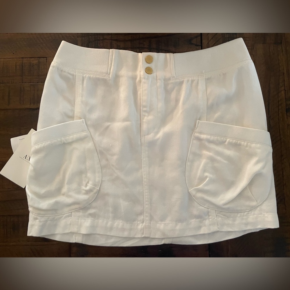 Armani Exchange Off White Mini Skirt with Front Pockets